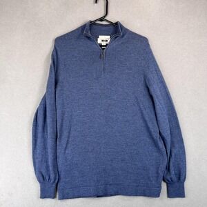 Joseph Abboud Sweater Mens Medium Blue Half Zip Extra Fine Merino Wool Pullover